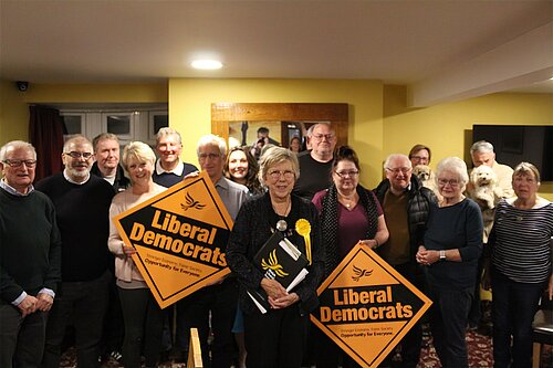Marilyn (Center) supported by her Lib Dem Colleagues.